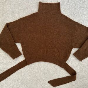 Aritzia Wilfred Cowl Neck Tie Back Brown Sweater, Size M